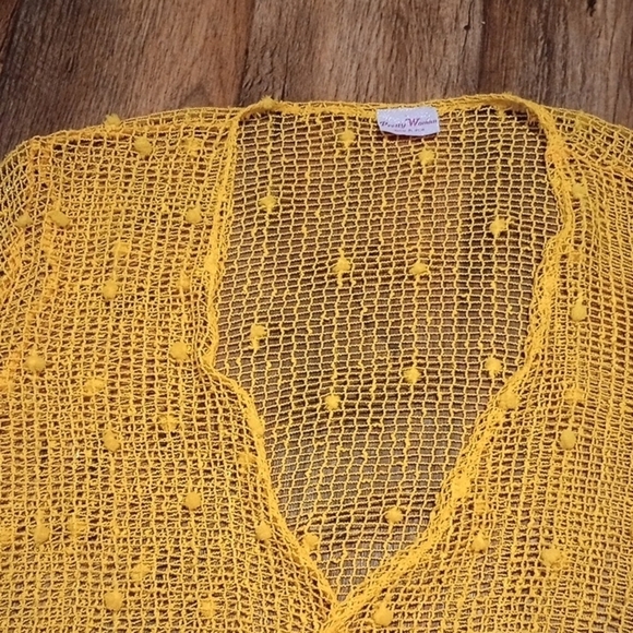 Yellow Open-Knit Women's Sweater Office Or Beach Wear Academia - Picture 4 of 4
